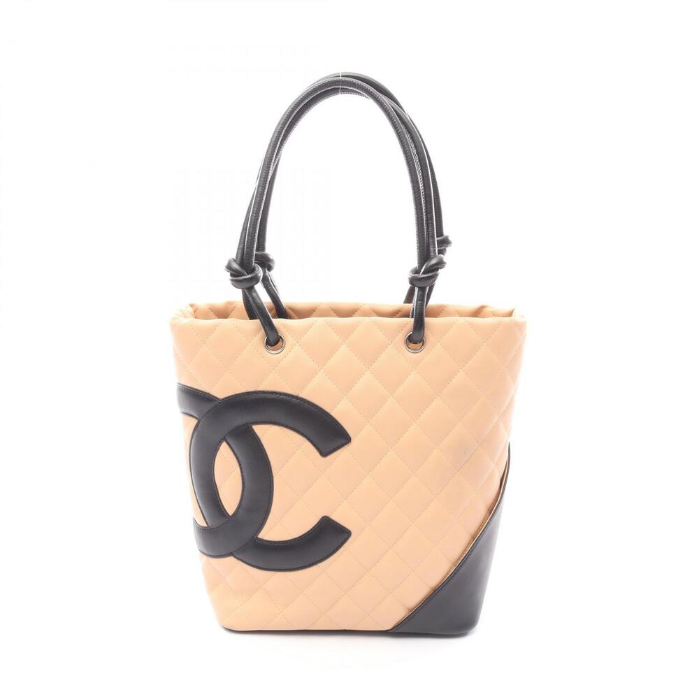Chanel Cambon Tote Bag Leather Beige Black